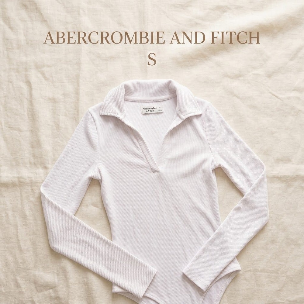 Abercrombie & Fitch Minimalist Cream Ribbed Long Sleeve Body Suit Womens S